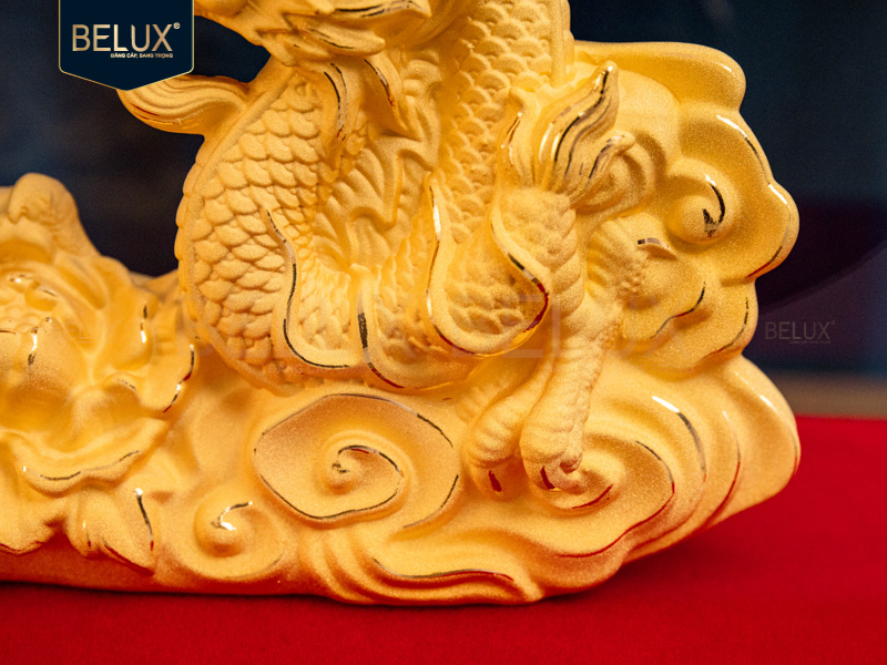 Tượng Long Phụng dát vàng cát&nbsp;16x4.5x13cm